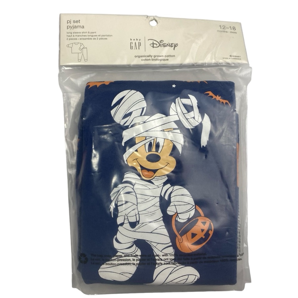 Gap Disney Mickey Halloween Mummy 2 Piece Pajama Set Organic Cotton Size 12-18M